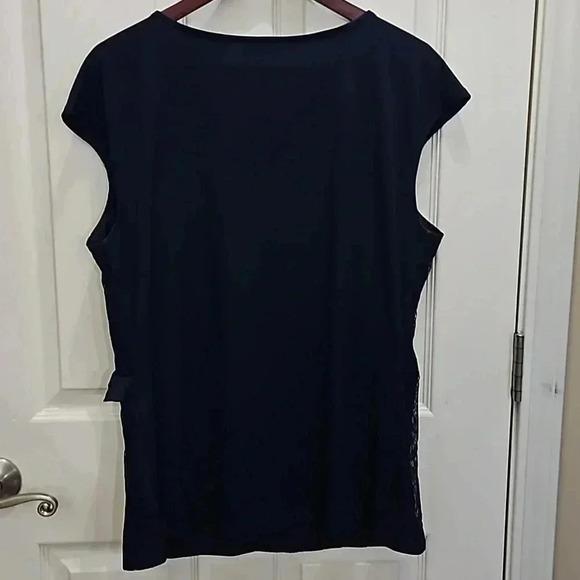 7th Avenue Navy Ruffle Lace Capped Sleeve Blouse Size XL - Picture 5 of 6